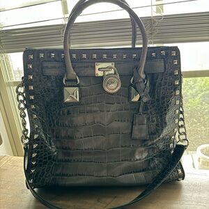 Michael Kors Hamilton Crocodile Embossed Studded Bag